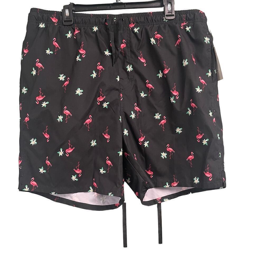 Old Navy New Mens Size XL Black Flamingo Swim Trunks Shorts Swimsuit NWT